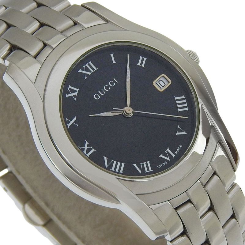 Gucci Stainless Steel Quartz Analog Display Boys Black Dial Watch
