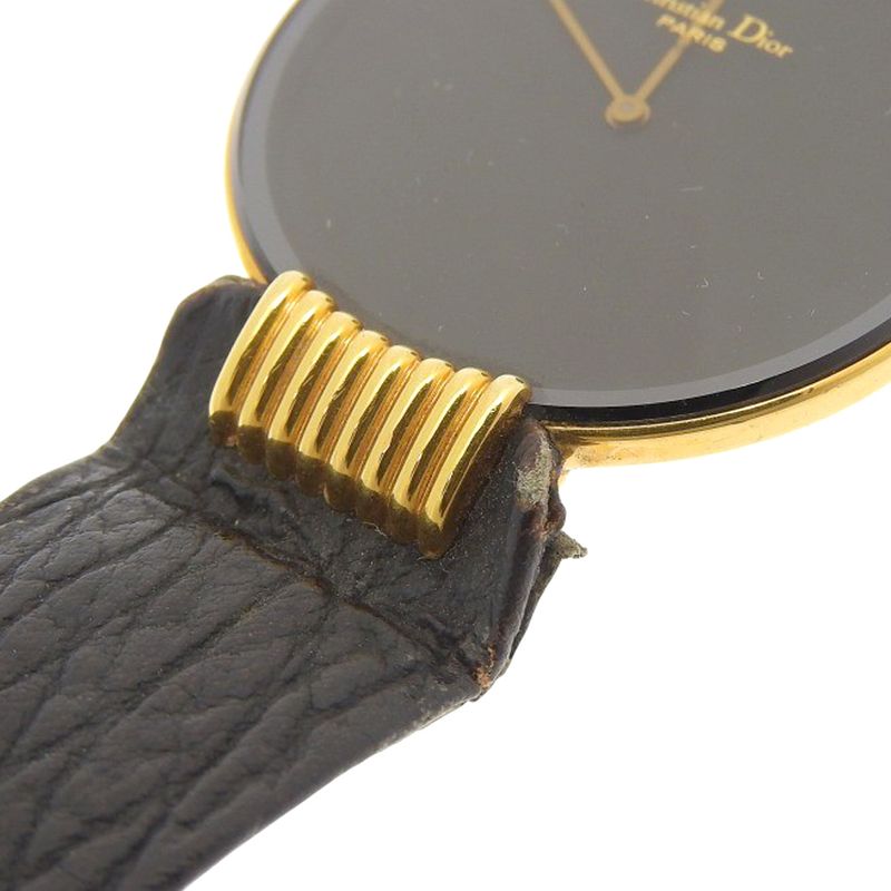Dior Bakira 47 Stainless Steel Leather Quartz Analog Display Black Dial Watch