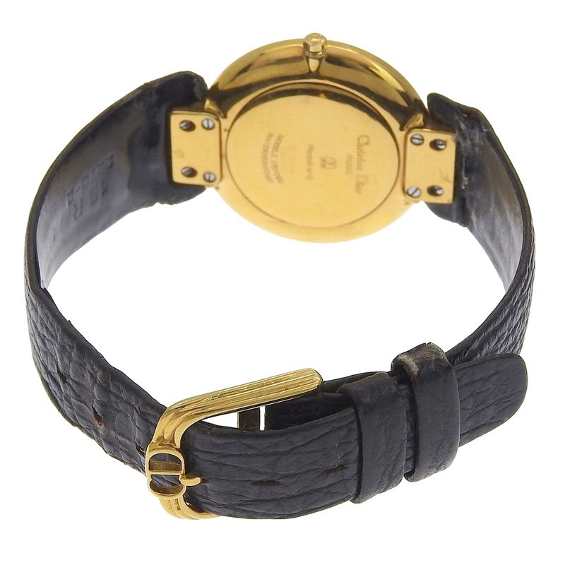 Dior Bakira 47 Stainless Steel Leather Quartz Analog Display Black Dial Watch