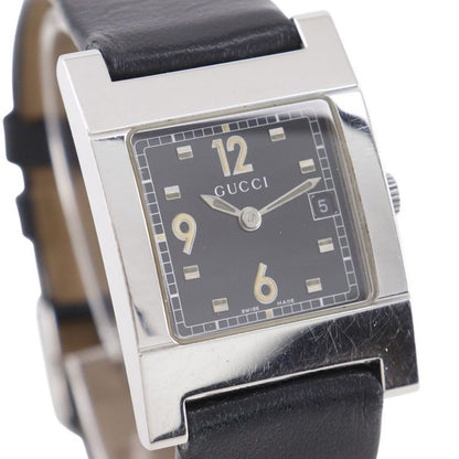 Gucci Stainless Steel Leather Quartz Analog Display Black Dial Watch