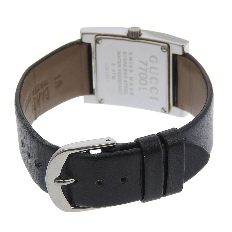 Gucci Stainless Steel Leather Quartz Analog Display Black Dial Watch