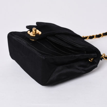 Chanel Mademoiselle Mini Chain Shoulder Bag CC Logo Satin Black Gold — view 6
