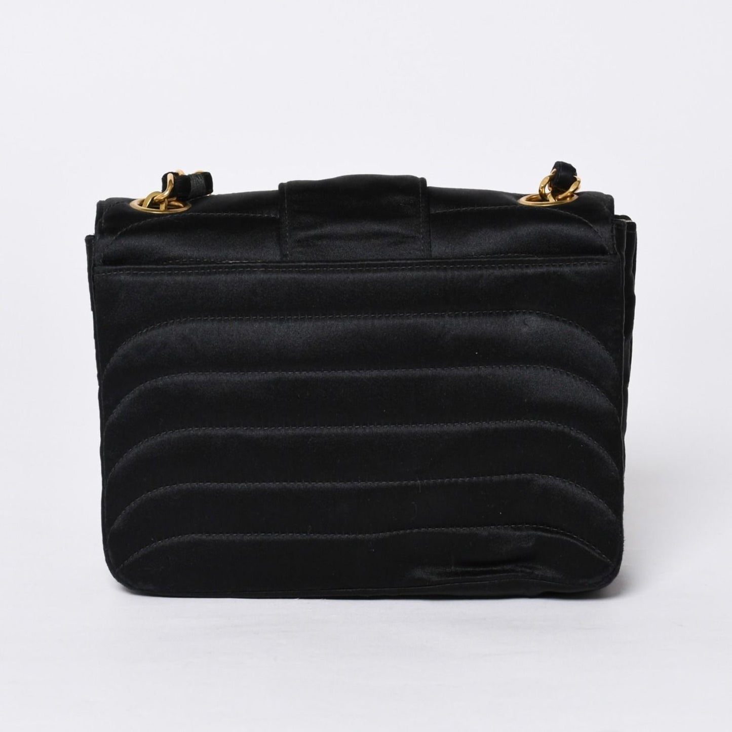 Chanel Mademoiselle Mini Chain Shoulder Bag CC Logo Satin Black Gold — view 2