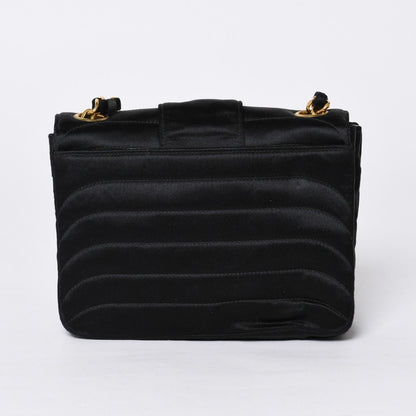 Chanel Mademoiselle Mini Chain Shoulder Bag CC Logo Satin Black Gold — view 2