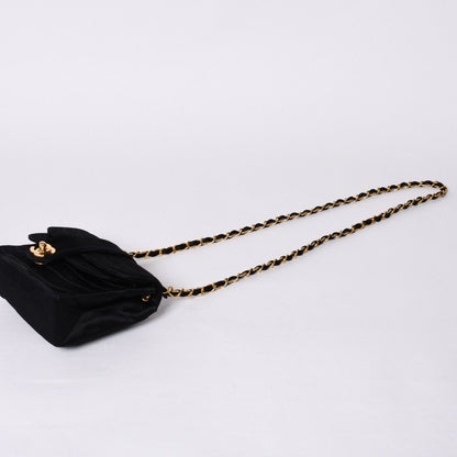 Chanel Mademoiselle Mini Chain Shoulder Bag CC Logo Satin Black Gold — view 5