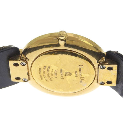 Dior Bakira 47. Gold Plated Leather Quartz Analog Display Black Dial Watch
