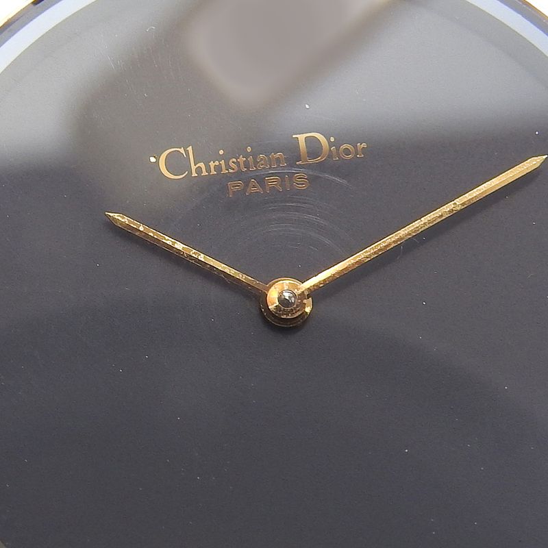 Dior Bakira 47. Gold Plated Leather Quartz Analog Display Black Dial Watch