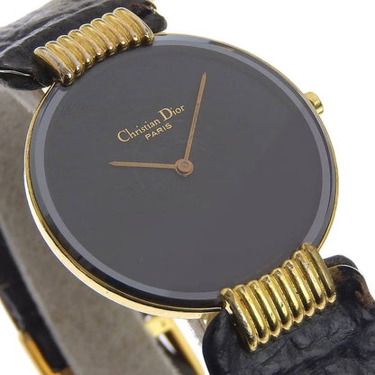 Dior Bakira 47. Gold Plated Leather Quartz Analog Display Black Dial Watch