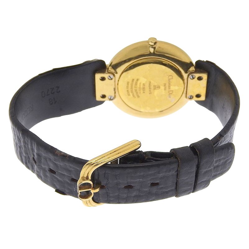 Dior Bakira 47. Gold Plated Leather Quartz Analog Display Black Dial Watch