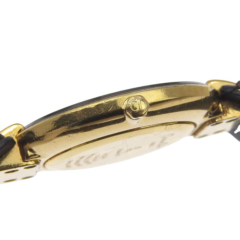 Dior Bakira 47. Gold Plated Leather Quartz Analog Display Black Dial Watch