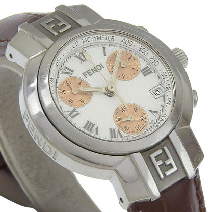 Fendi Orologi Stainless Steel Leather White Quartz Analog Display Dial Watch