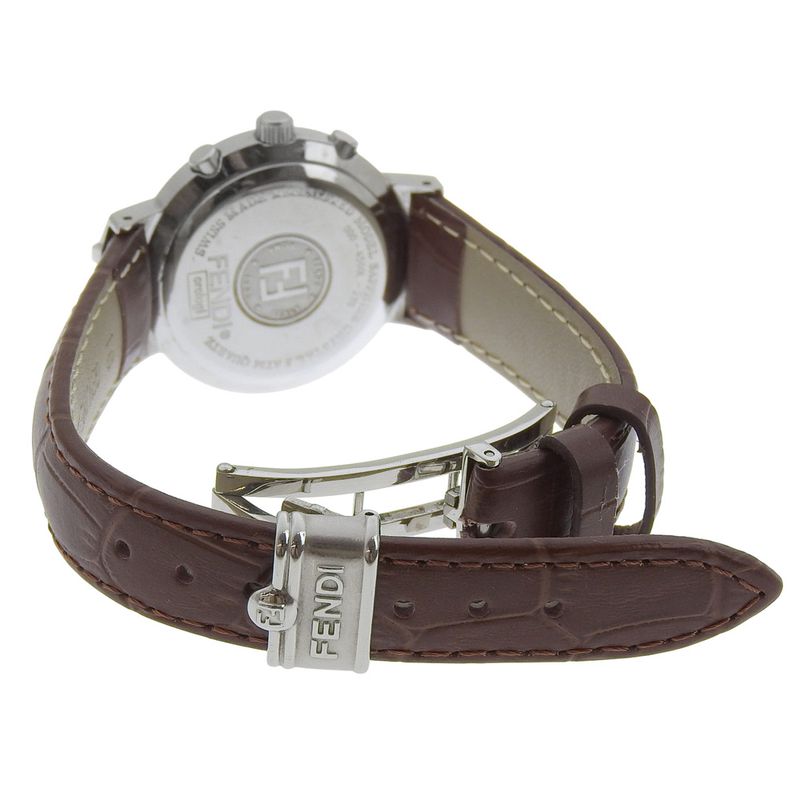 Fendi Orologi Stainless Steel Leather White Quartz Analog Display Dial Watch
