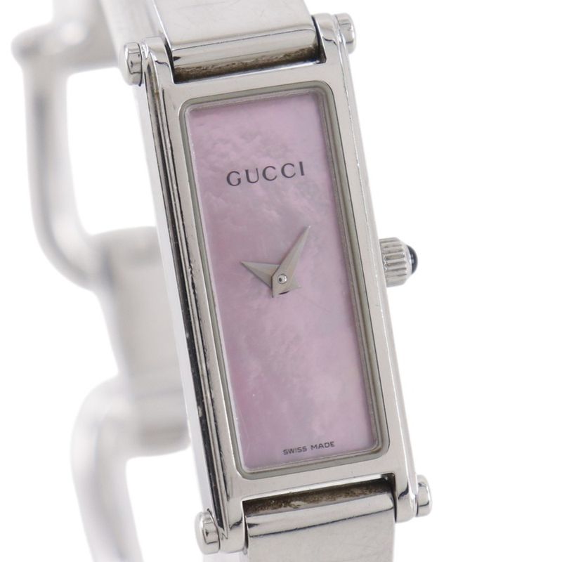 Gucci Stainless Steel Quartz Analog Display Pink Shell Dial Watch