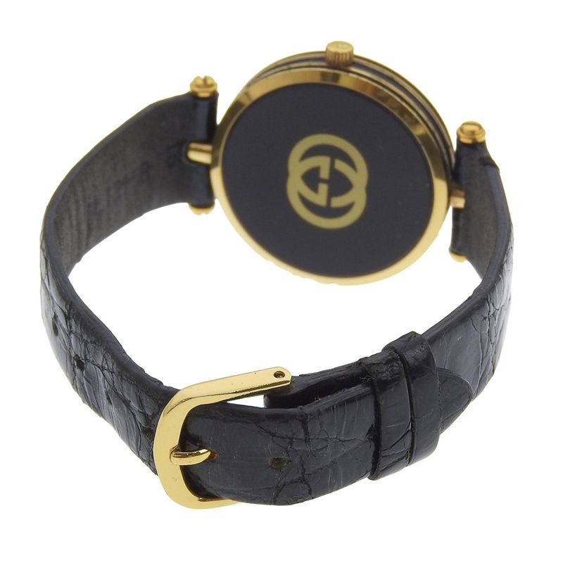 Gucci Sherry Line Gold Plated Quartz Analog Display Black Dial Watch