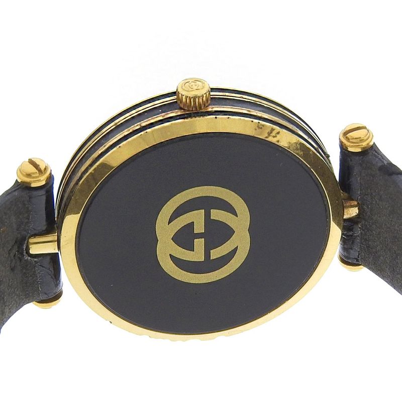 Gucci Sherry Line Gold Plated Quartz Analog Display Black Dial Watch