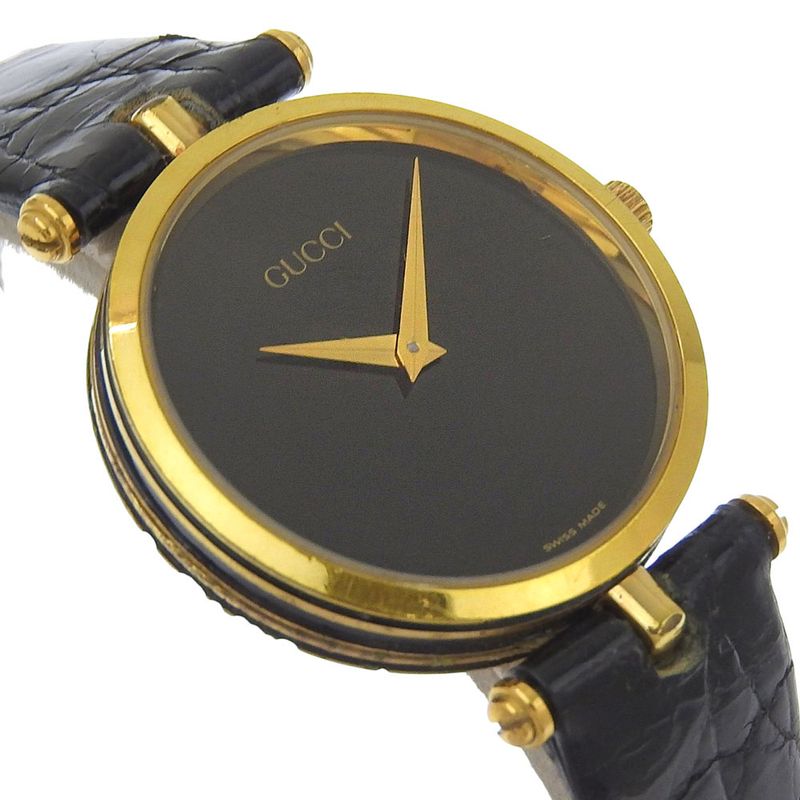 Gucci Sherry Line Gold Plated Quartz Analog Display Black Dial Watch