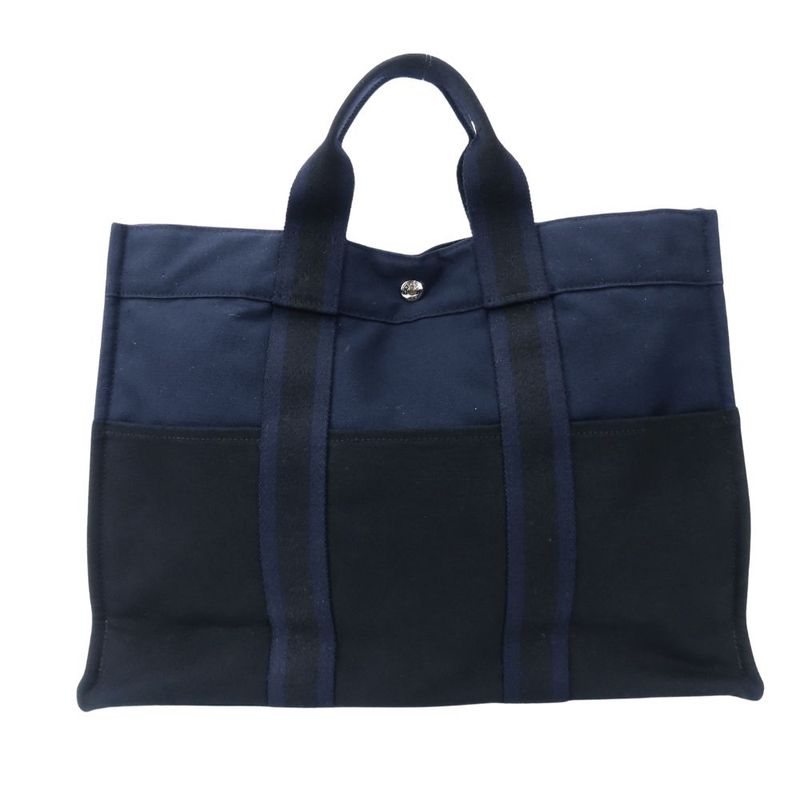 Hermes Tote Fourre Tout MM Canvas Navy Black Everyday Use