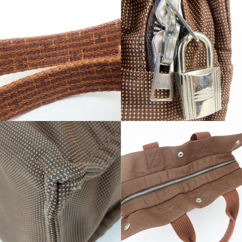 Hermes Tote Her Line MM Polyester Brown Vintage Everyday Use