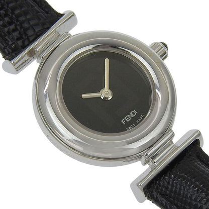 Fendi Stainless Steel Leather Quartz Analog Display Black Dial Watch
