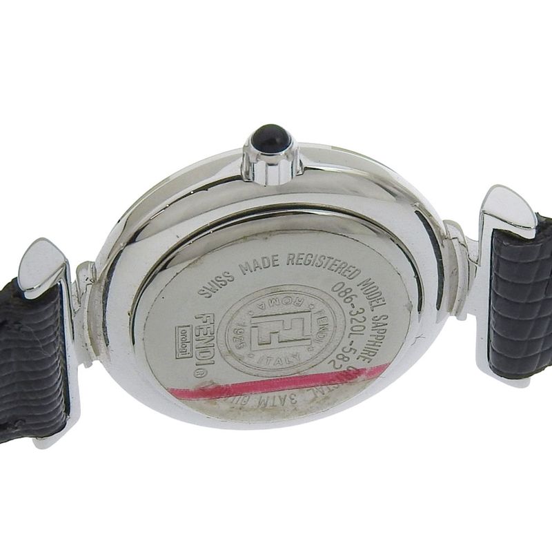 Fendi Stainless Steel Leather Quartz Analog Display Black Dial Watch
