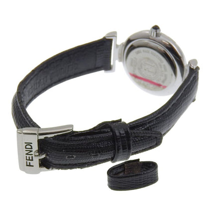 Fendi Stainless Steel Leather Quartz Analog Display Black Dial Watch