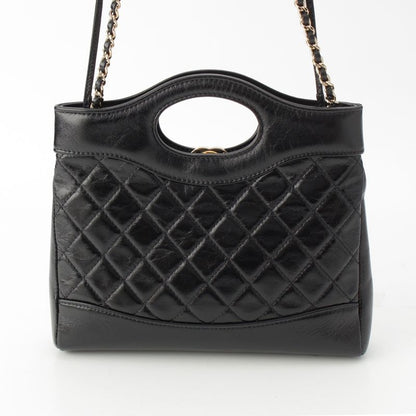 Chanel 31 Trantean Mini Shiny Calf Shopping 2-Way Shoulder Handbag Black