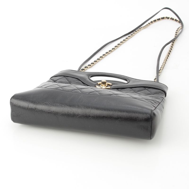 Chanel 31 Trantean Mini Shiny Calf Shopping 2-Way Shoulder Handbag Black