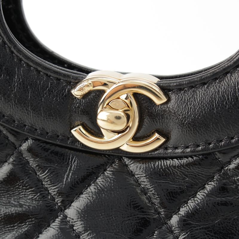 Chanel 31 Trantean Mini Shiny Calf Shopping 2-Way Shoulder Handbag Black