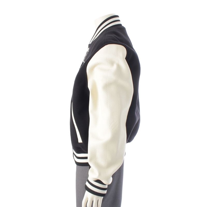 Louis Vuitton Wool Arm Leather Logo Patch Stadium Jean Jacket Bqv Black White 52