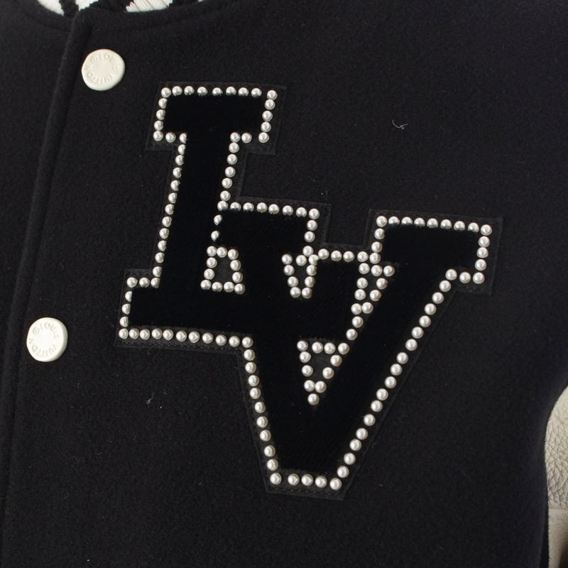 Louis Vuitton Wool Arm Leather Logo Patch Stadium Jean Jacket Bqv Black White 52