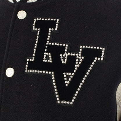 Louis Vuitton Wool Arm Leather Logo Patch Stadium Jean Jacket Bqv Black White 52