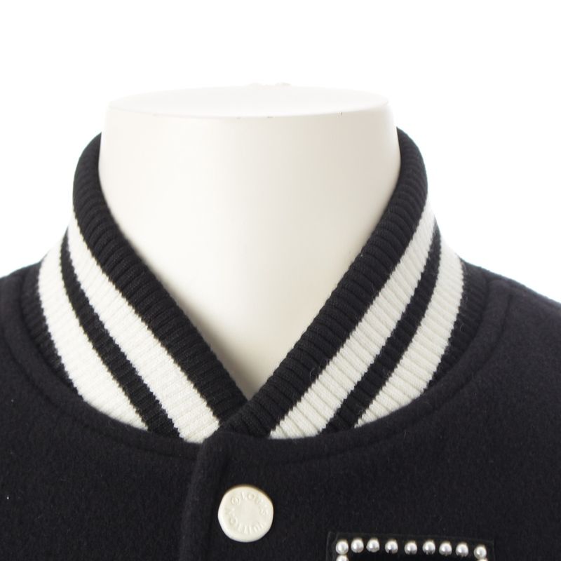 Louis Vuitton Wool Arm Leather Logo Patch Stadium Jean Jacket Bqv Black White 52