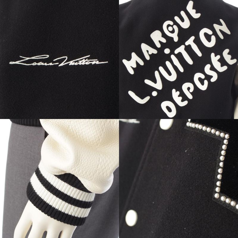 Louis Vuitton Wool Arm Leather Logo Patch Stadium Jean Jacket Bqv Black White 52