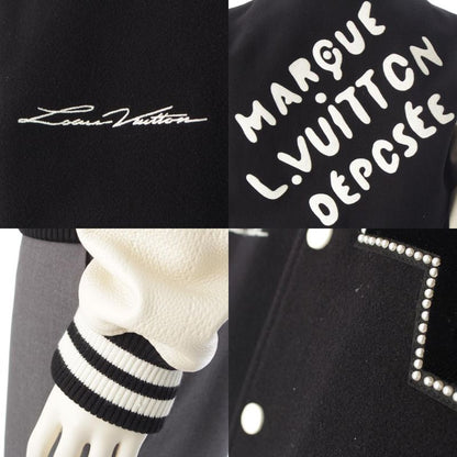 Louis Vuitton Wool Arm Leather Logo Patch Stadium Jean Jacket Bqv Black White 52