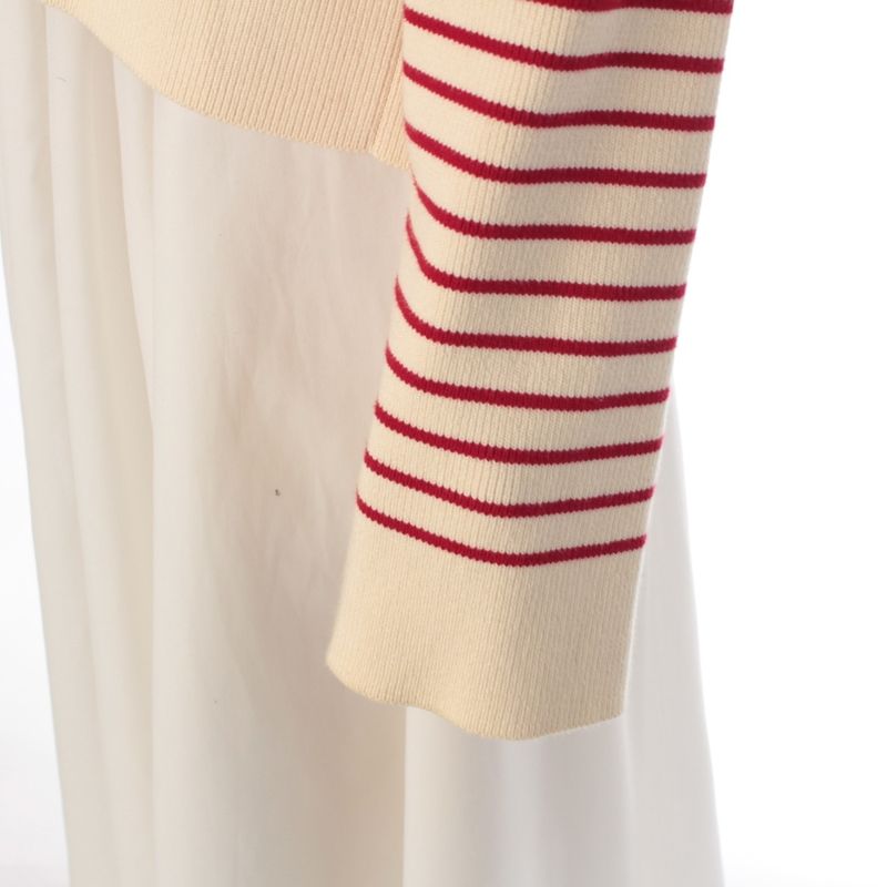 Celine Cotton Marine Border Skipper Knit Sweater Top Ivory Red
