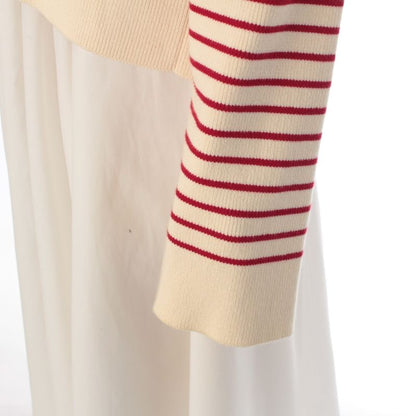 Celine Cotton Marine Border Skipper Knit Sweater Top Ivory Red
