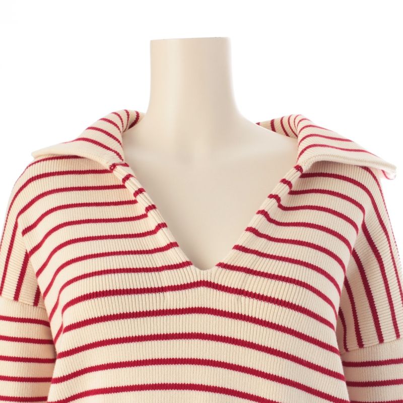 Celine Cotton Marine Border Skipper Knit Sweater Top Ivory Red