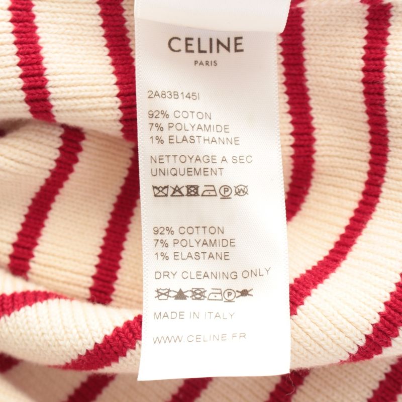 Celine Cotton Marine Border Skipper Knit Sweater Top Ivory Red