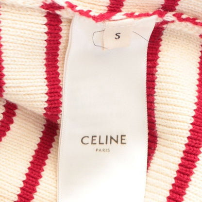 Celine Cotton Marine Border Skipper Knit Sweater Top Ivory Red