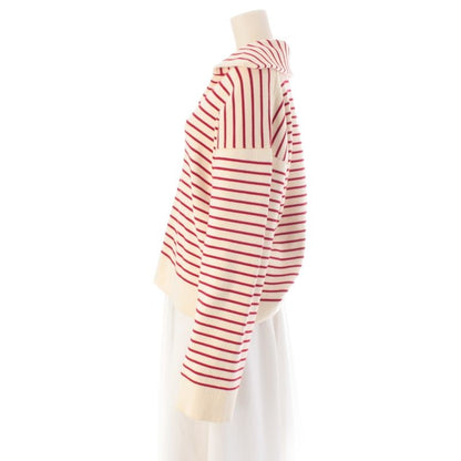 Celine Cotton Marine Border Skipper Knit Sweater Top Ivory Red