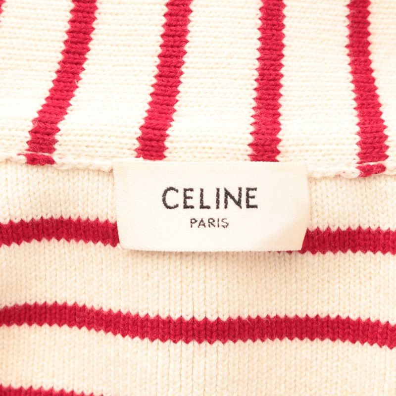 Celine Cotton Marine Border Skipper Knit Sweater Top Ivory Red