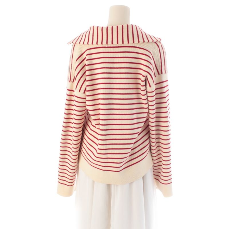 Celine Cotton Marine Border Skipper Knit Sweater Top Ivory Red