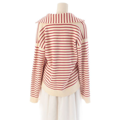 Celine Cotton Marine Border Skipper Knit Sweater Top Ivory Red
