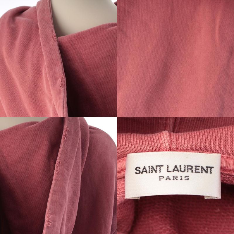 Saint Laurent Vintage Wash Front Logo Hoodie Top Pink