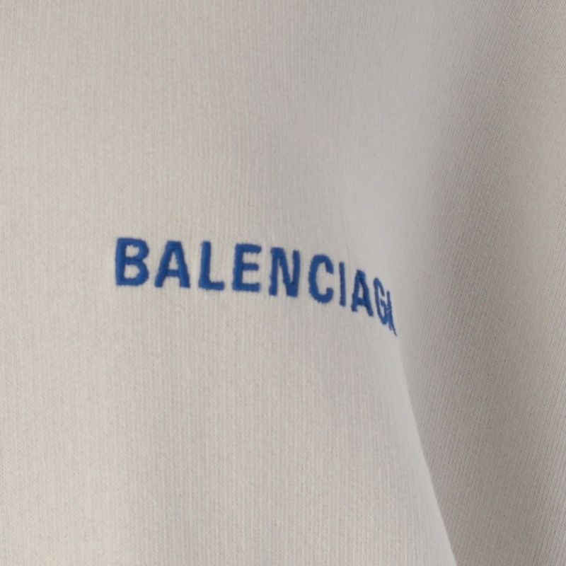 Balenciaga Cotton Logo Zip Up Hoodie Dirty Effect White Blue