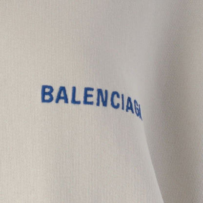 Balenciaga Cotton Logo Zip Up Hoodie Dirty Effect White Blue