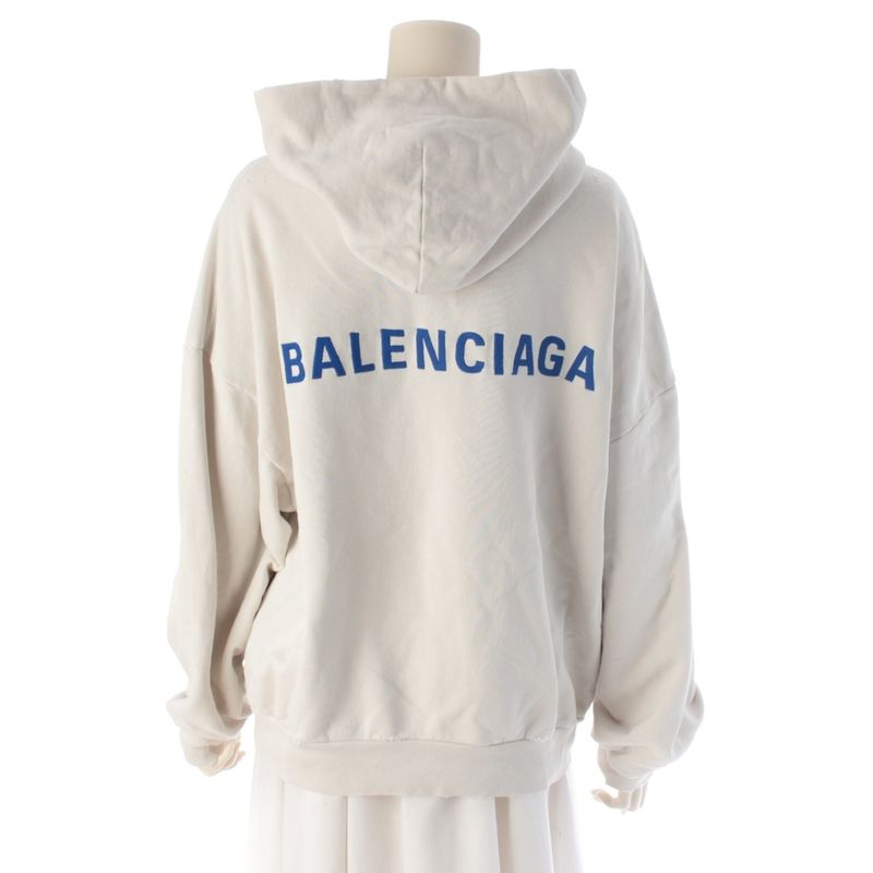 Balenciaga Cotton Logo Zip Up Hoodie Dirty Effect White Blue