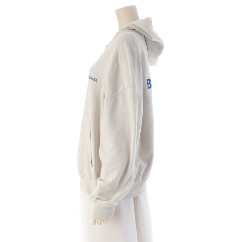 Balenciaga Cotton Logo Zip Up Hoodie Dirty Effect White Blue