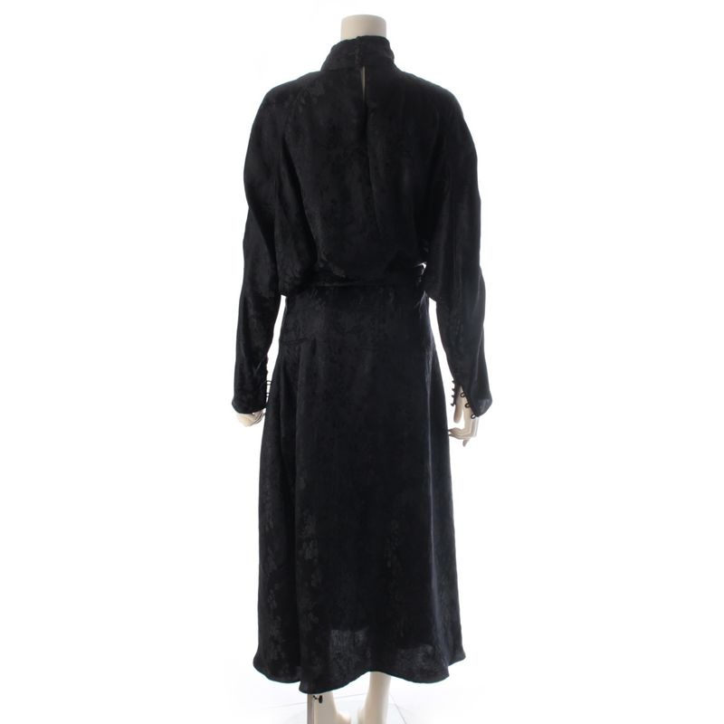 Saint Laurent Silk Floral Pattern Flower Belted Dress Black 36