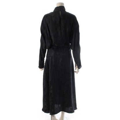Saint Laurent Silk Floral Pattern Flower Belted Dress Black 36